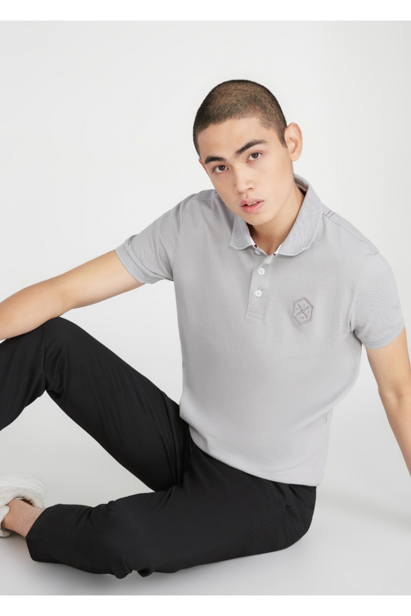 JACQUARD PIQUE EMBOSSED POLOS - ULTIMATE GRAY