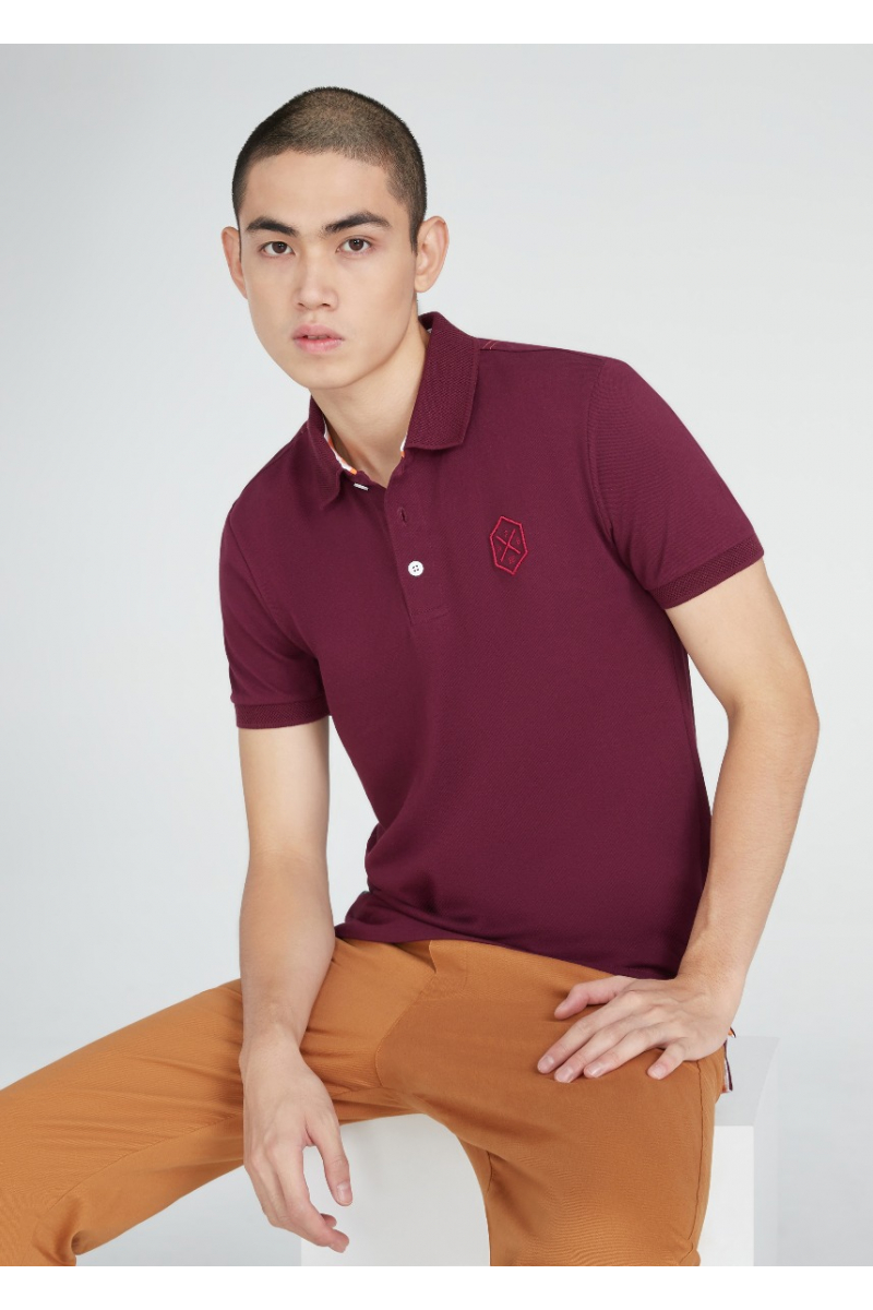 JACQUARD PIQUE EMBOSSED POLOS - CHERRY RED