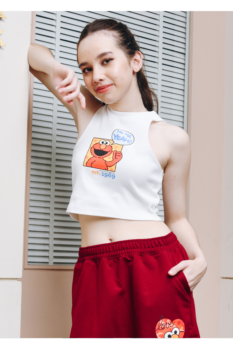 RIBBED CROP T-SHIRT SESAME STREET COLLECTION - WHITE