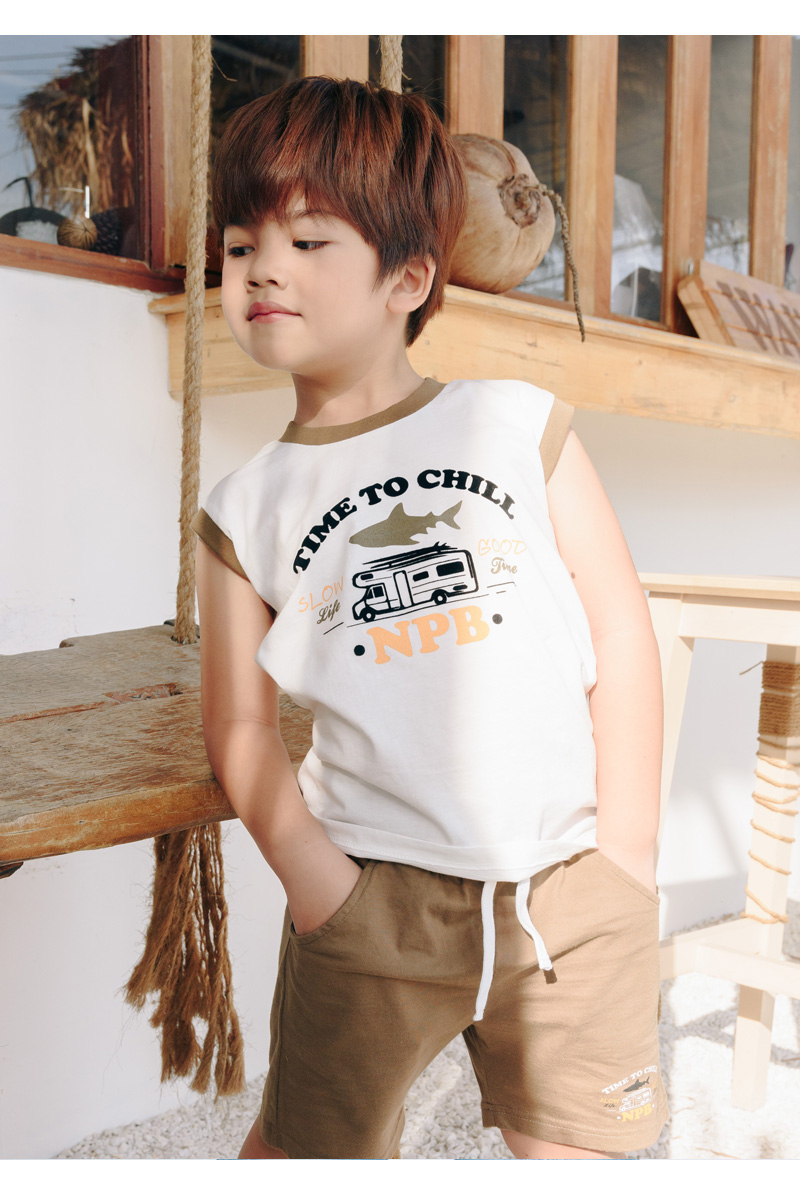 TANK TOP TIME TO CHILL PRINTED KIDS - CREAM