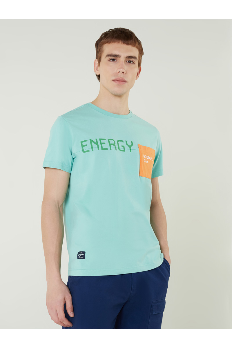 ENERGY PRINT & EMBROIDERY T-SHIRT - CORAL GREEN