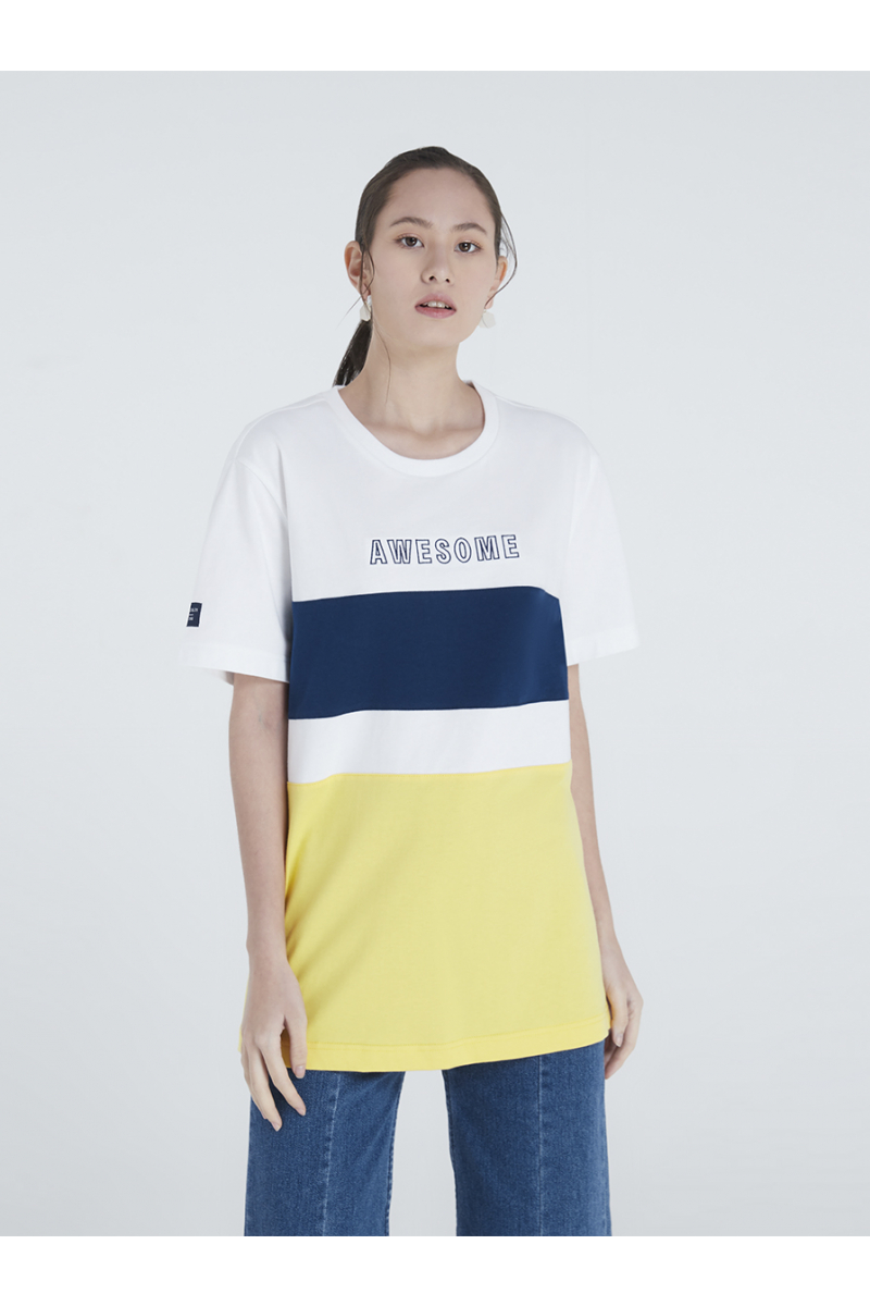 COLOR BLOCK EMBROIDERY T-SHIRT - BUTTER YELLOW