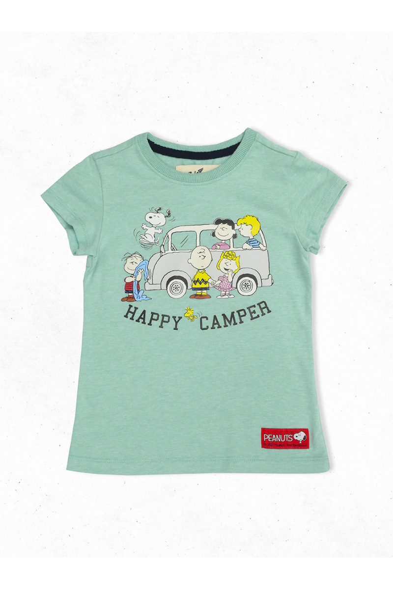 SNOOPY HAPPY CAMPER T-SHIRT FOR GIRL - GREEN MINT