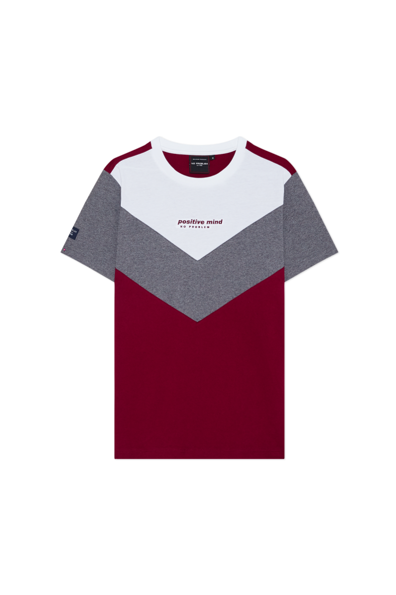 NO PROBLEM COLOR BLOCK PRINT T-SHIRT - MULBERRY RED