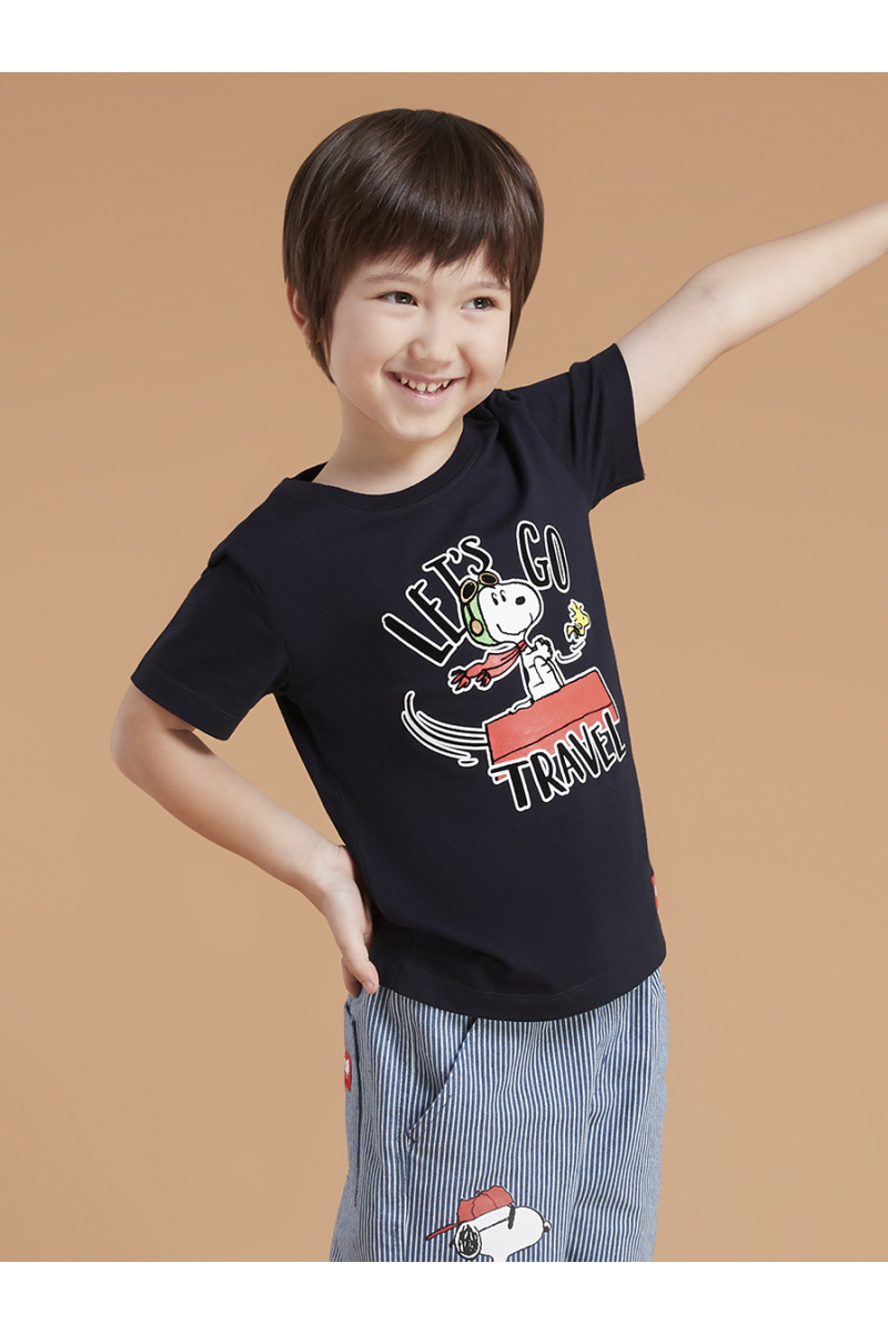 SNOOPY LET'S GO TRAVEL T-SHIRT - NAVY