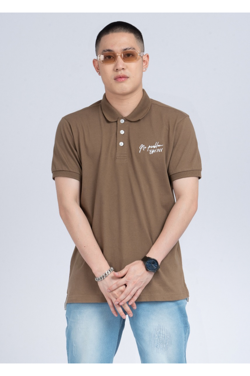 JACQUARD PIQUE EMBROIDERY POLOS - NATURAL BROWN
