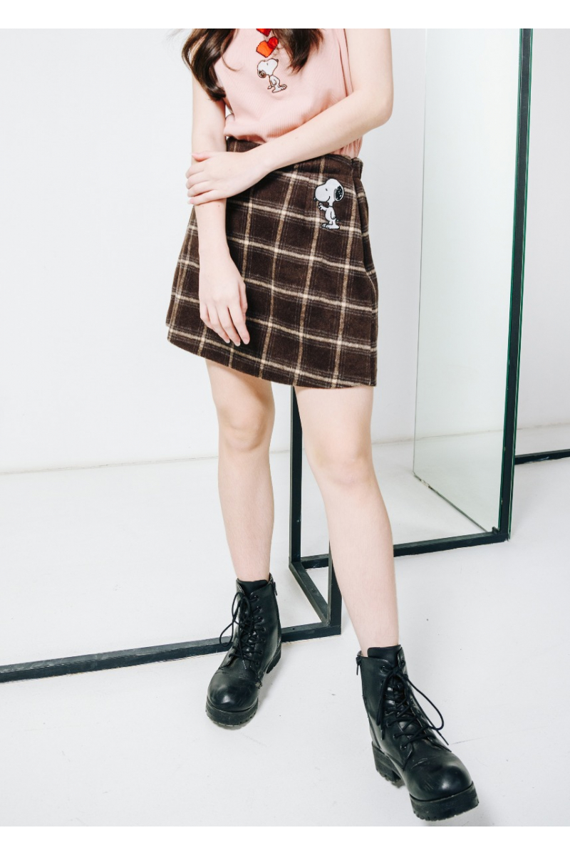 TEXTURED MINI SKIRT PEANUTS COLLECTION - BROWN