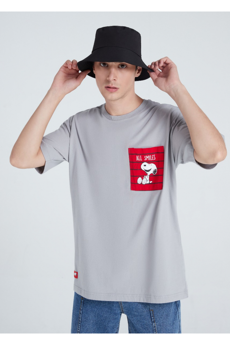 OVERSIZE T-SHIRT STRIPE POCKET PEANUTS COLLECTION - ULTIMATE GRAY
