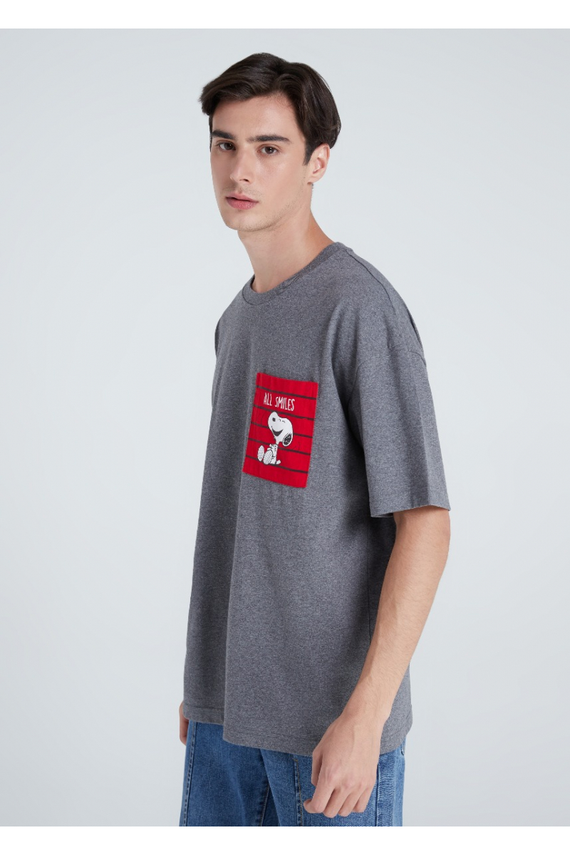 OVERSIZE T-SHIRT STRIPE POCKET PEANUTS COLLECTION - DARK TOPDYED