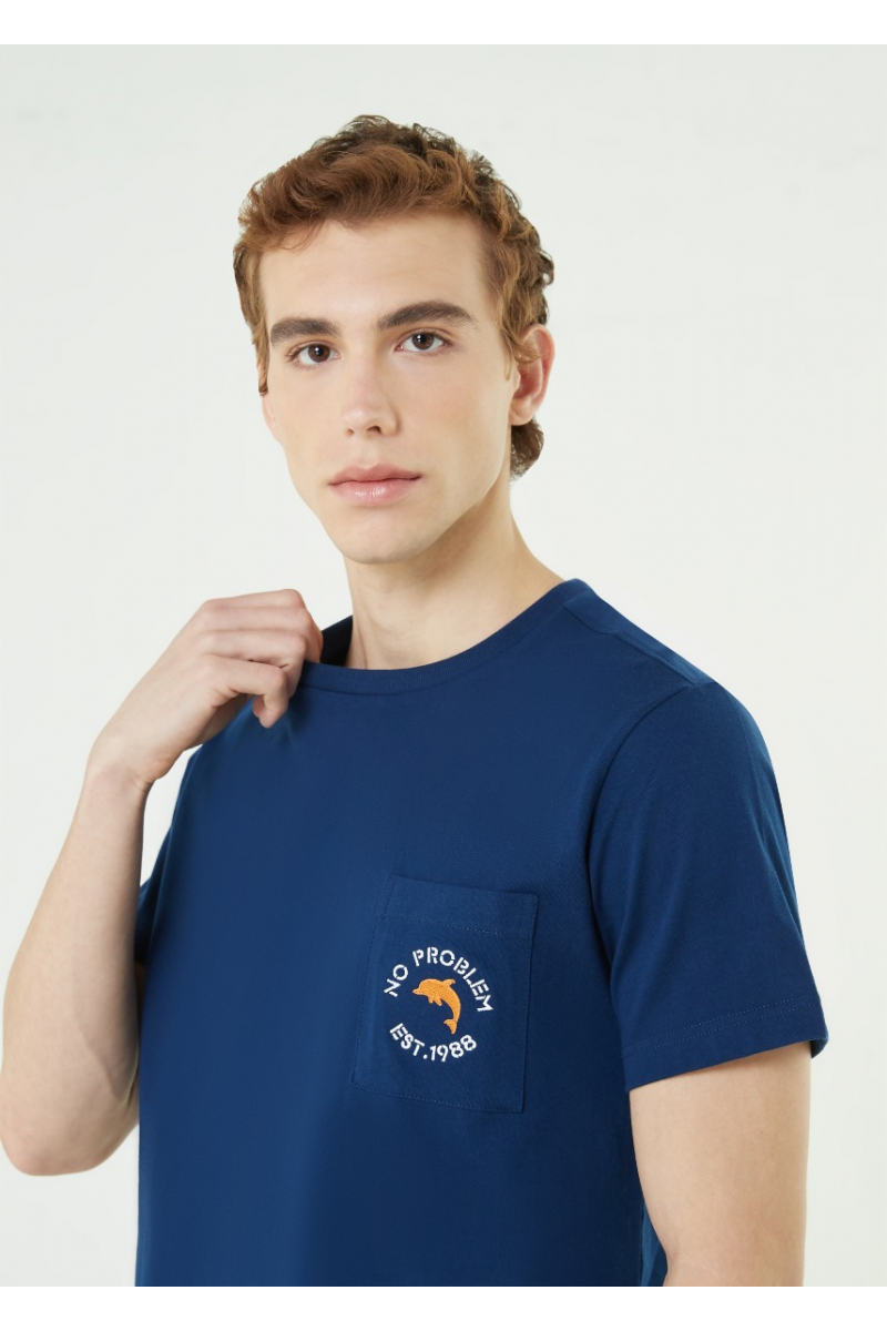 DOLPHIN EMBROIDERY JERSEY CLASSIC T-SHIRT - EVENING BLUE