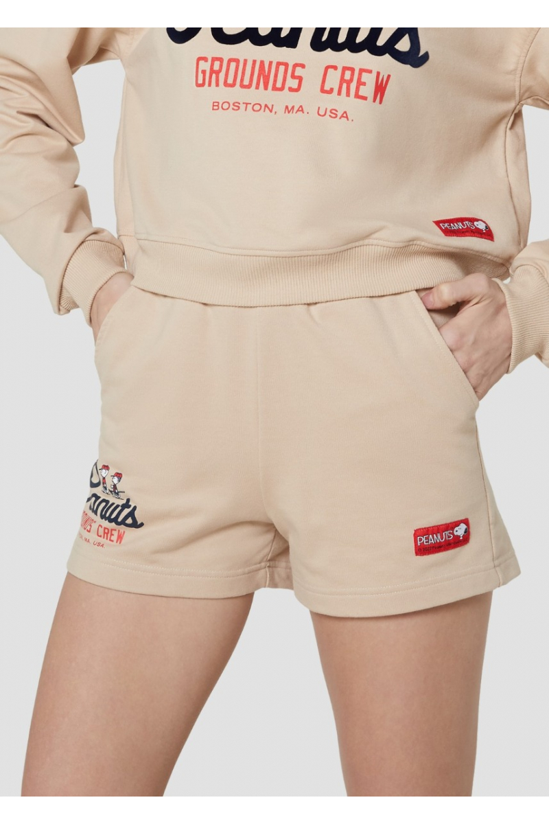WOMAN SNOOPY PRINT SHORTS PEANUTS COLLECTION - BEIGE