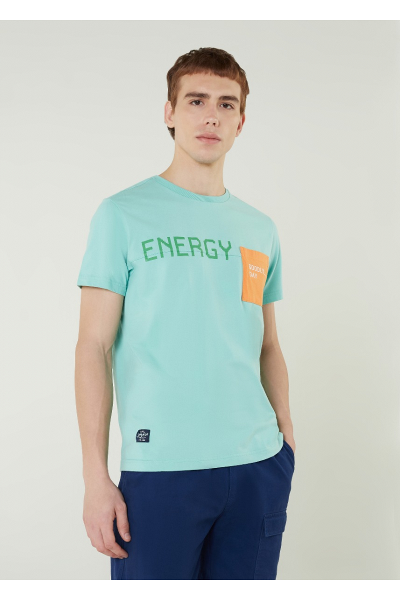 ENERGY PRINT & EMBROIDERY T-SHIRT - CORAL GREEN