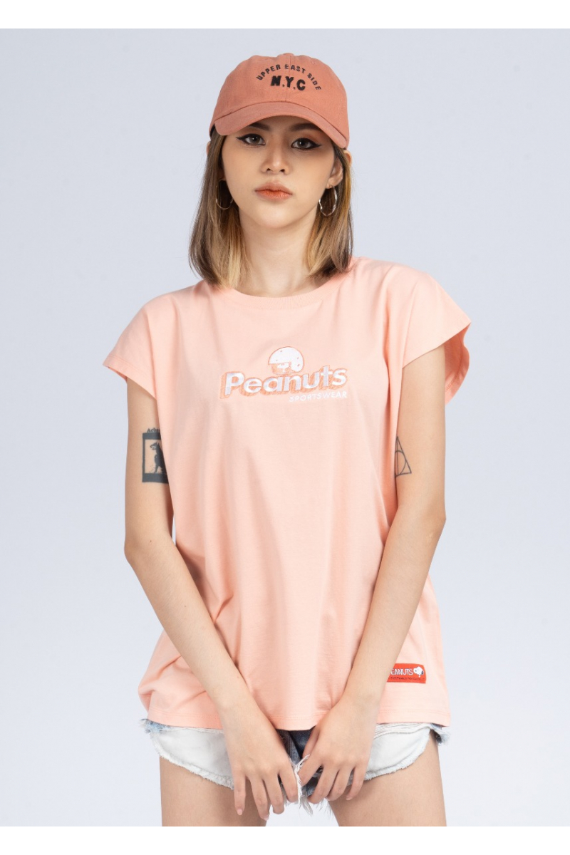 EMBROIDERY T-SHIRT PEANUTS COLLECTION - PASTEL ORANGE