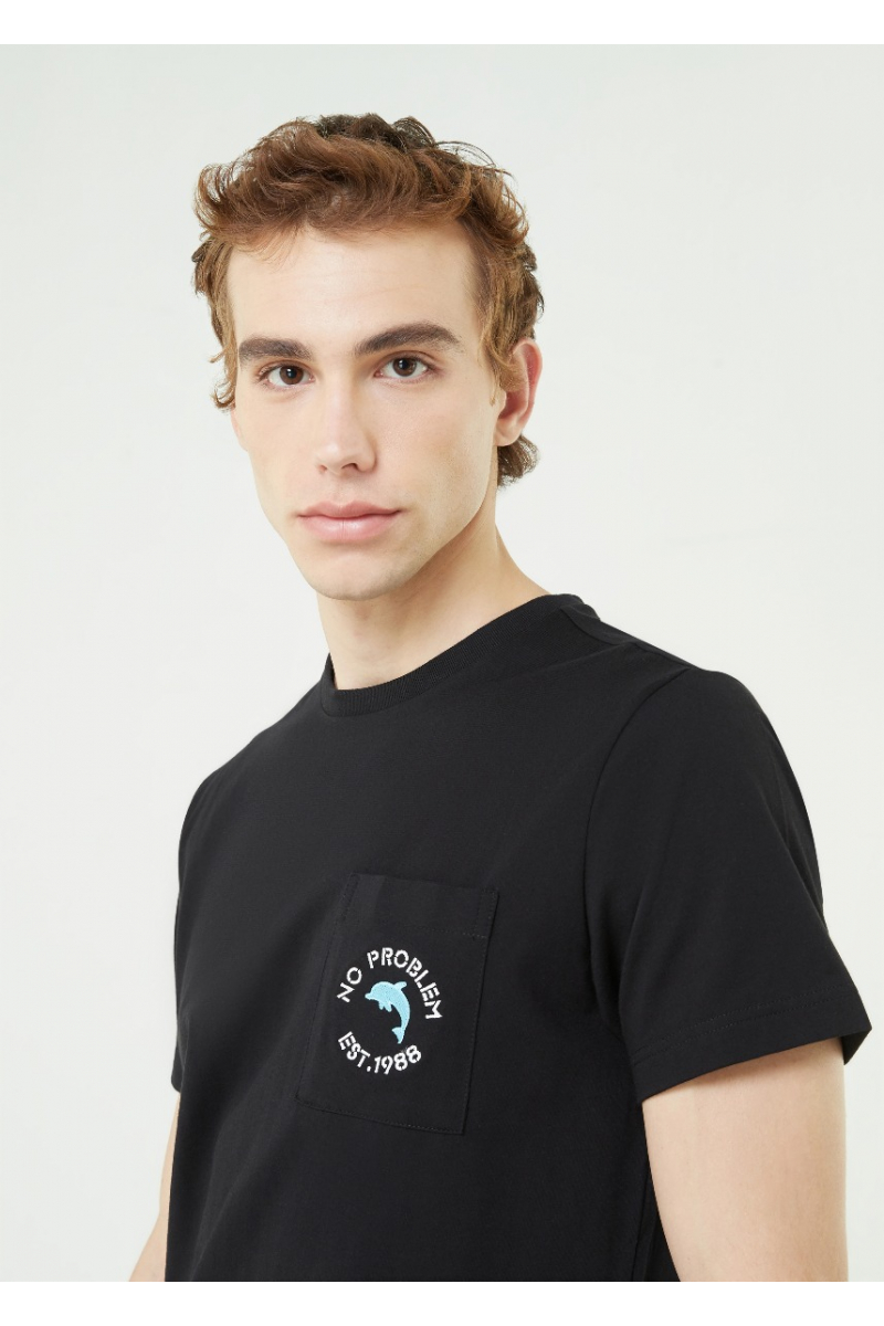 DOLPHIN EMBROIDERY JERSEY CLASSIC T-SHIRT - BLACK