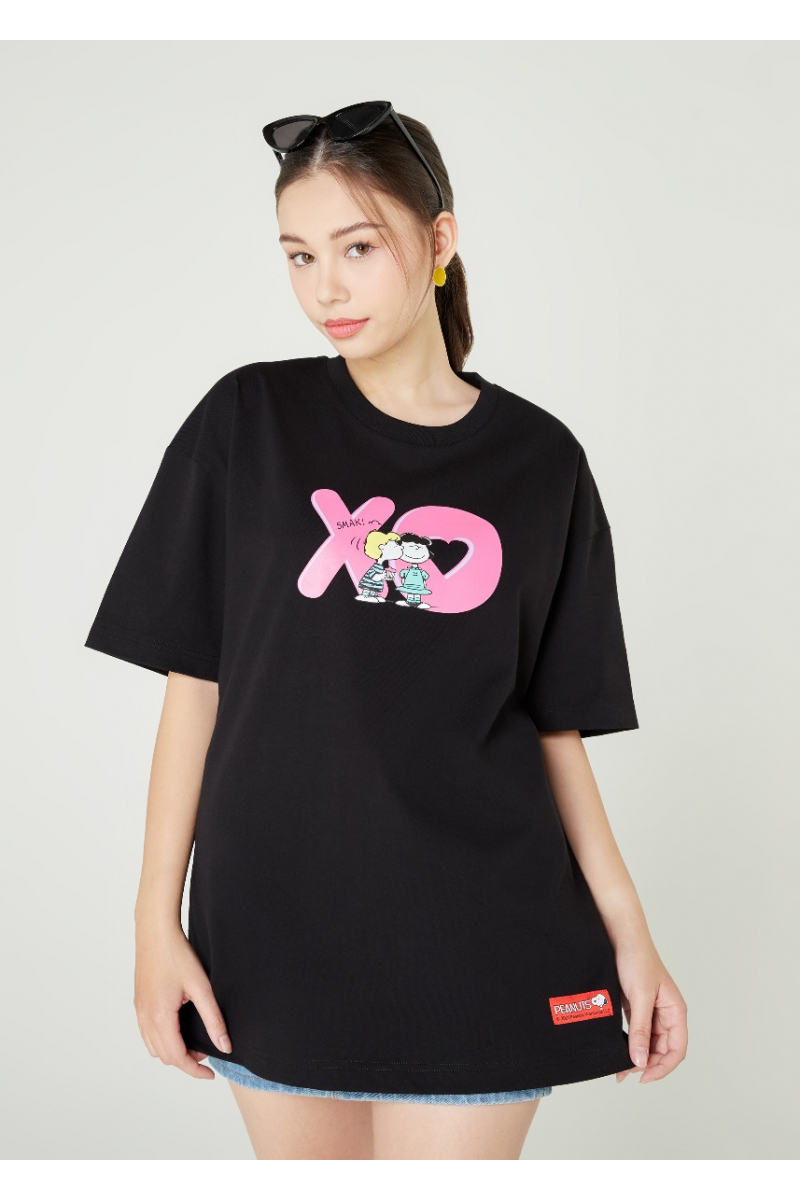 XOXO OVERSIZE T-SHIRT PEANUTS COLLECTION - BLACK