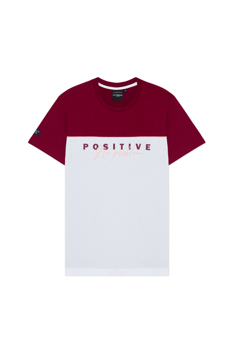 NO PROBLEM COLOR BLOCK CLASSIC T-SHIRT - MULBERRY RED