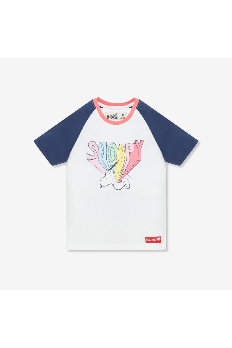 SNOOPY PRINTED KIDS T-SHIRT / LET'S FLY - WHITE NAVY BLUE