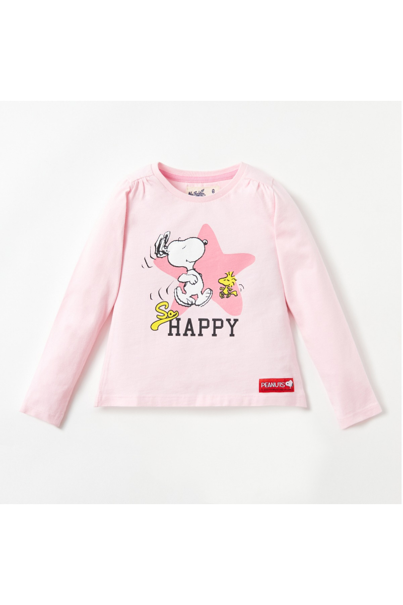 HAPPY HAPPY SNOOPY LONG SLEEVE T-SHIRT - PINK